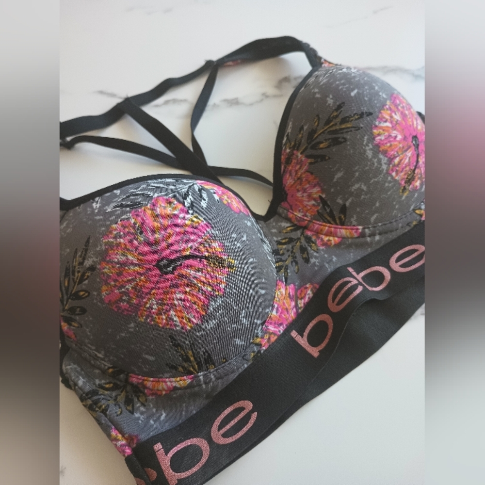 Bebe Gray and Pink Floral Bra